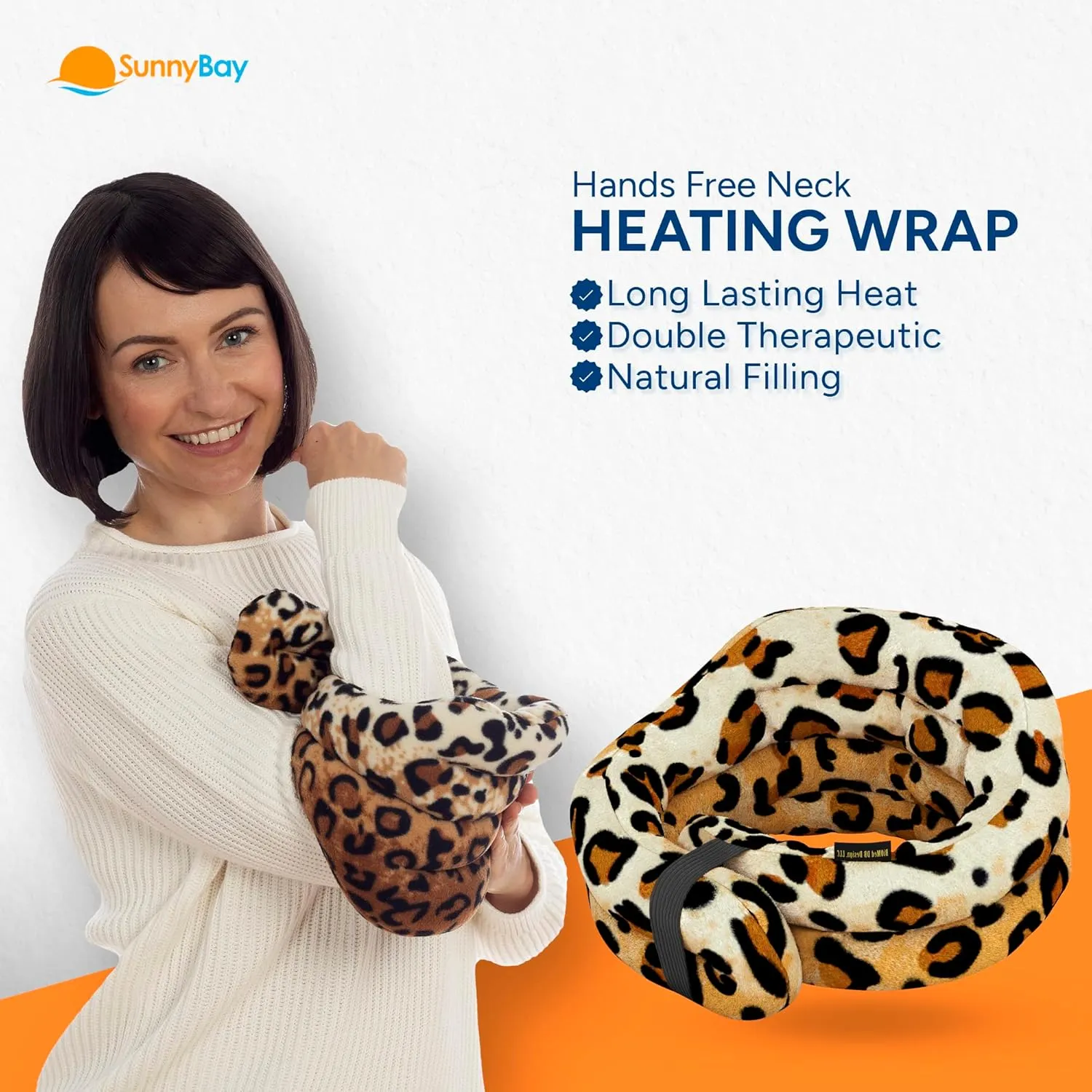 SunnyBay Microwave Heating Pad, Microwavable Heated Neck and Shoulder Wrap, Weighted Hands-Free Beanbag Pack with Wide Neck Coverage, 2.5 lbs, 26 Inches Long-Length, Made in USA, Leopard