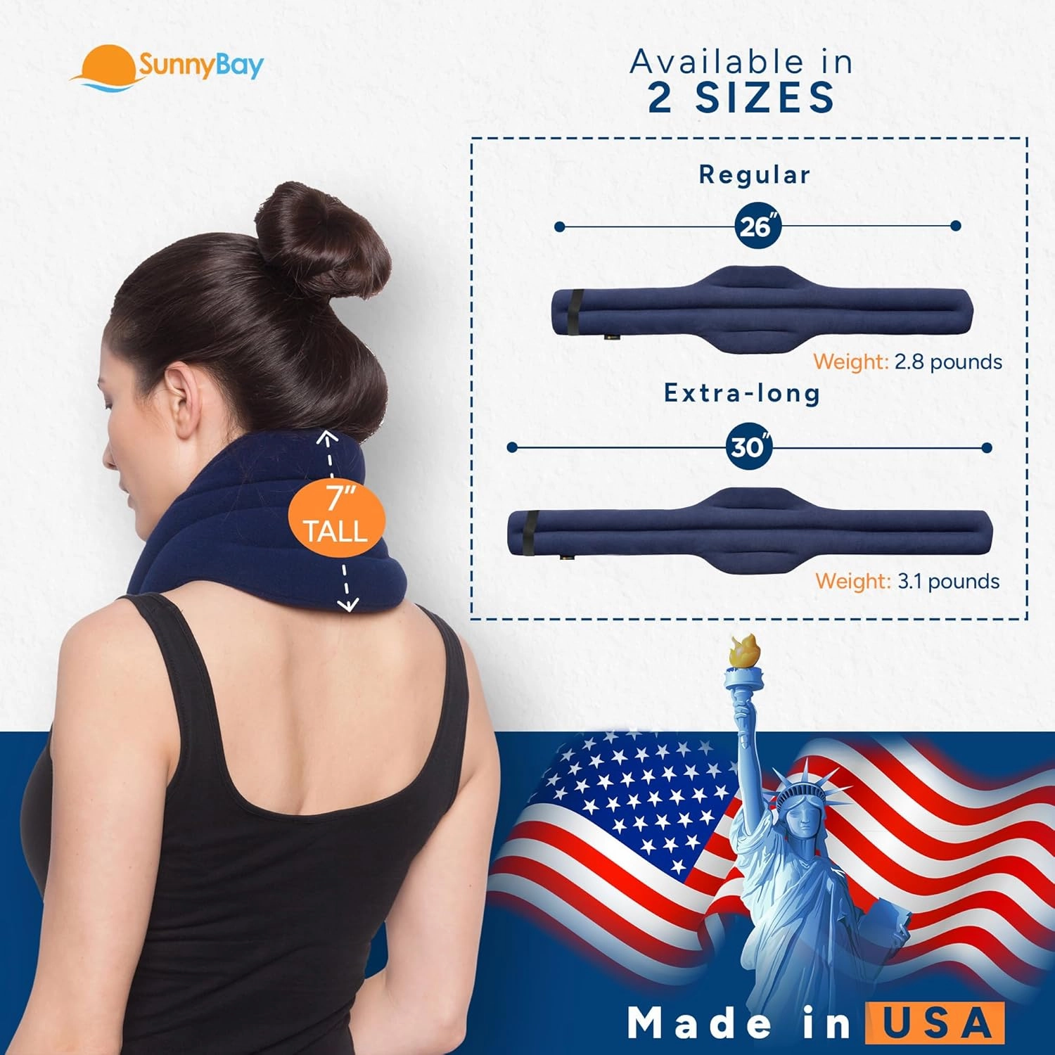 SunnyBay XL Microwave Heating Pad, Microwavable Heated Neck and Shoulder Wrap, Hands-Free Weighted Moist Hot or Cool Pack, Soft Fleece Cover and Flaxseed Filling, 30 Inch Extra-Long Length, Navy