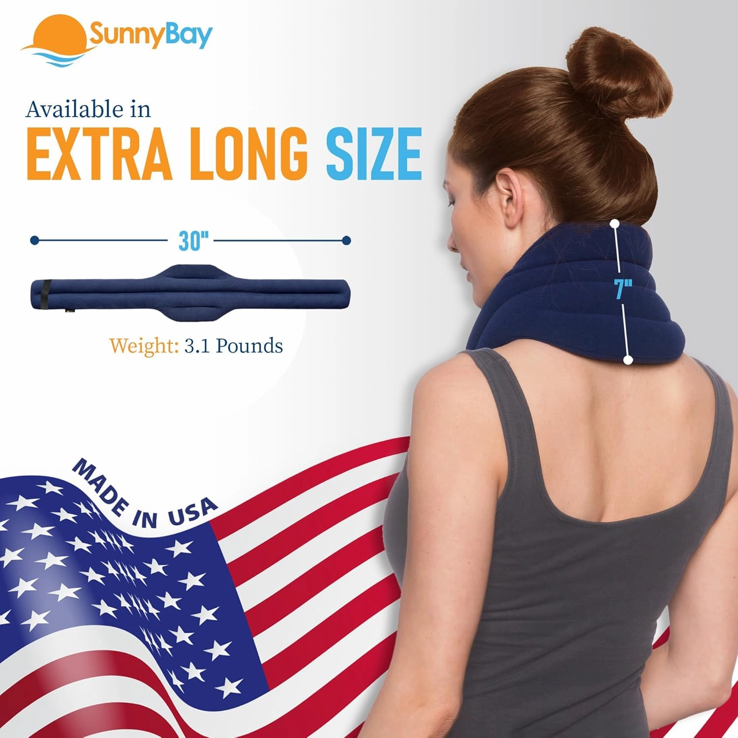 SunnyBay XL Microwave Heating Pad, Microwavable Heated Neck and Shoulder Wrap, Hands-Free Weighted Moist Hot or Cool Pack, Soft Fleece Cover and Flaxseed Filling, 30 Inch Extra-Long Length, Navy