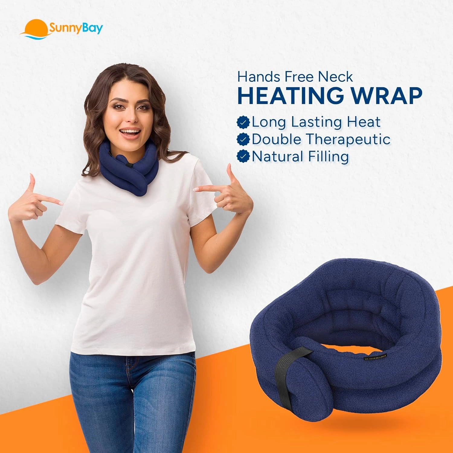 SunnyBay XL Microwave Heating Pad, Microwavable Heated Neck and Shoulder Wrap, Hands-Free Weighted Moist Hot or Cool Pack, Soft Fleece Cover and Flaxseed Filling, 30 Inch Extra-Long Length, Navy
