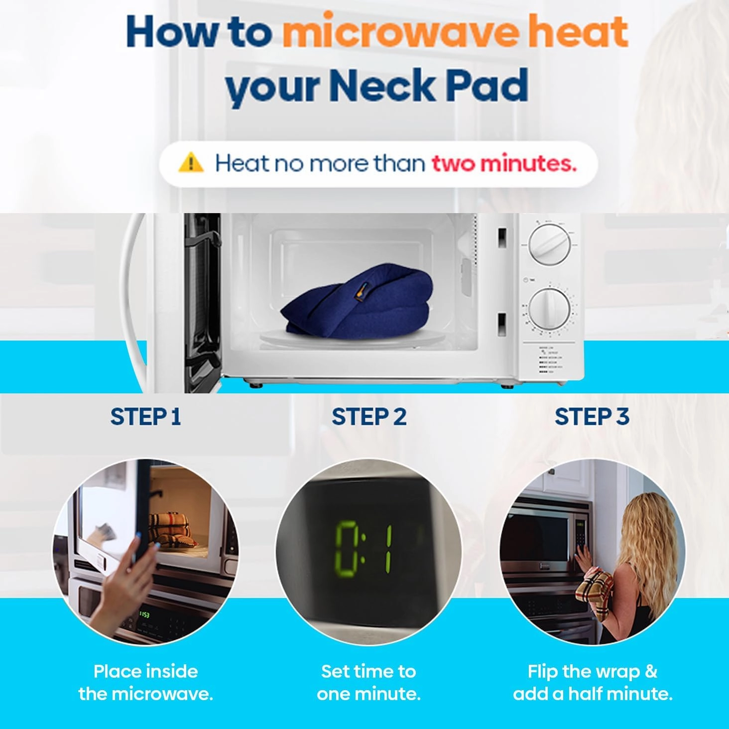 SunnyBay XL Microwave Heating Pad, Microwavable Heated Neck and Shoulder Wrap, Hands-Free Weighted Moist Hot or Cool Pack, Soft Fleece Cover and Flaxseed Filling, 30 Inch Extra-Long Length, Navy
