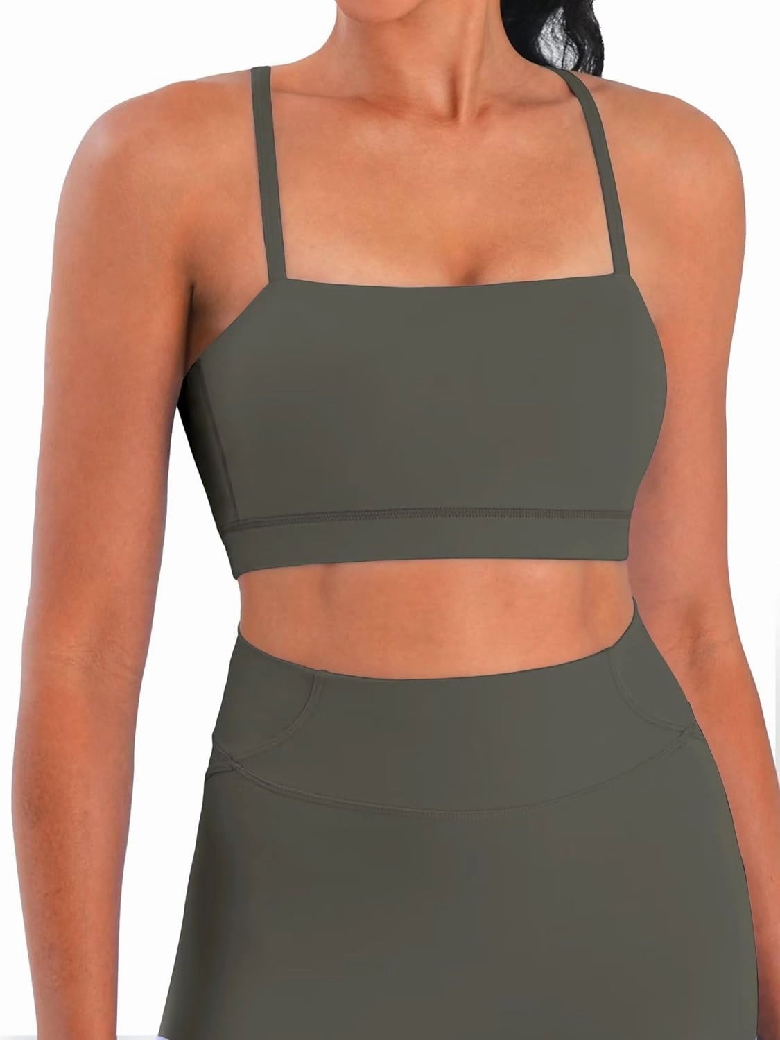 Sunzel Womens Sports Bra Buttery Soft Adjustable Straps Padded Yoga Bra Scoop Neck Wireless Bra Crop Top for Workout Gym