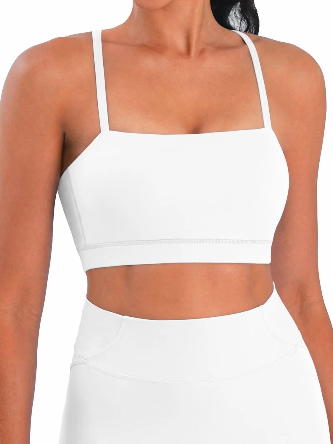 Sunzel Womens Sports Bra Buttery Soft Adjustable Straps Padded Yoga Bra Scoop Neck Wireless Bra Crop Top for Workout Gym