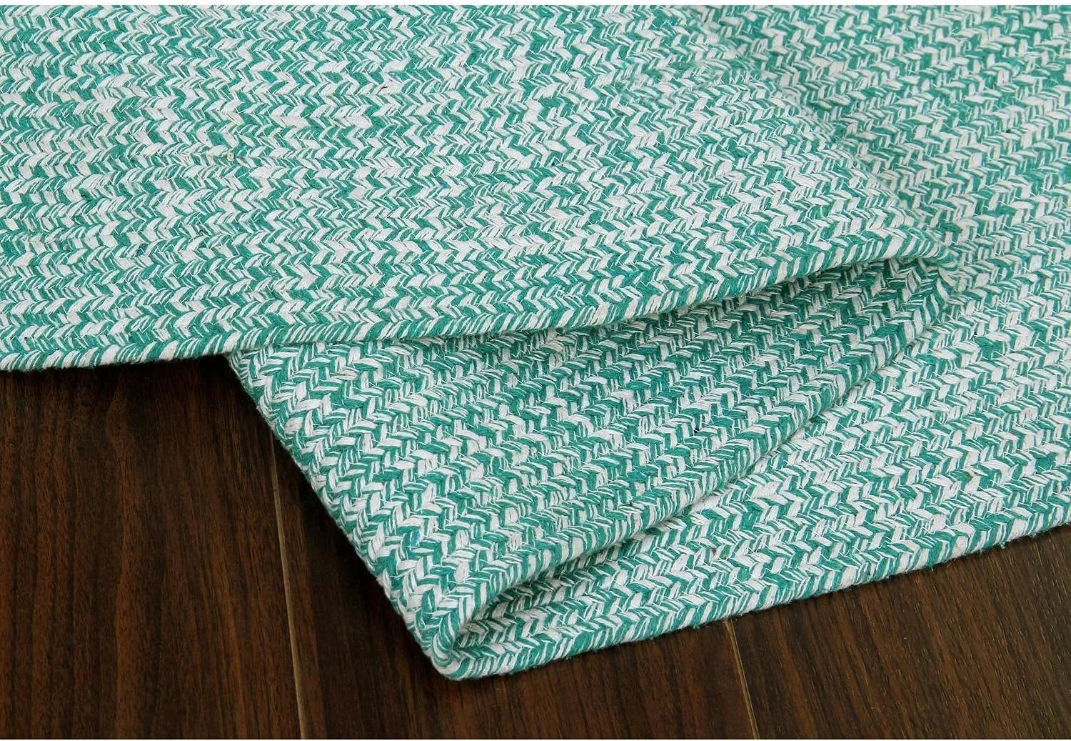 Super Area Rugs Farmhouse Braided Rug Cotton Kitchen Reversible Carpet Light Green & White, 20" X 40" Half Circle