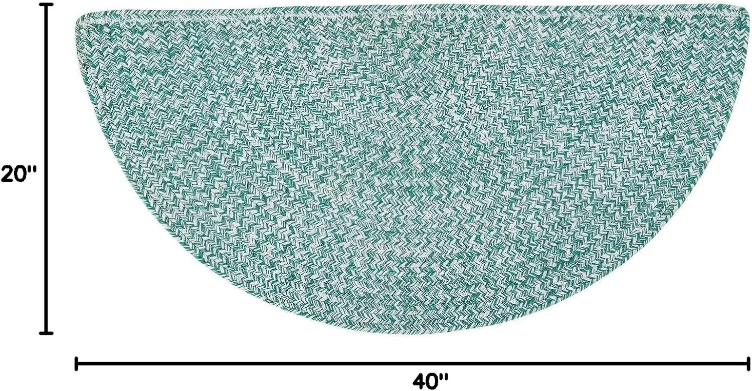 Super Area Rugs Farmhouse Braided Rug Cotton Kitchen Reversible Carpet Light Green & White, 20" X 40" Half Circle