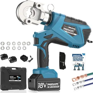 SWANSOFT Electric Hydraulic Crimping Tool, 6Ton 6AWG-600MCM Rechargeable Hydraulic Crimper for Cu/Al Terminal, Crimp 20000 Times Wire Cable Lug Crimping Tool Kit with 11 Dies (HCT-300A)