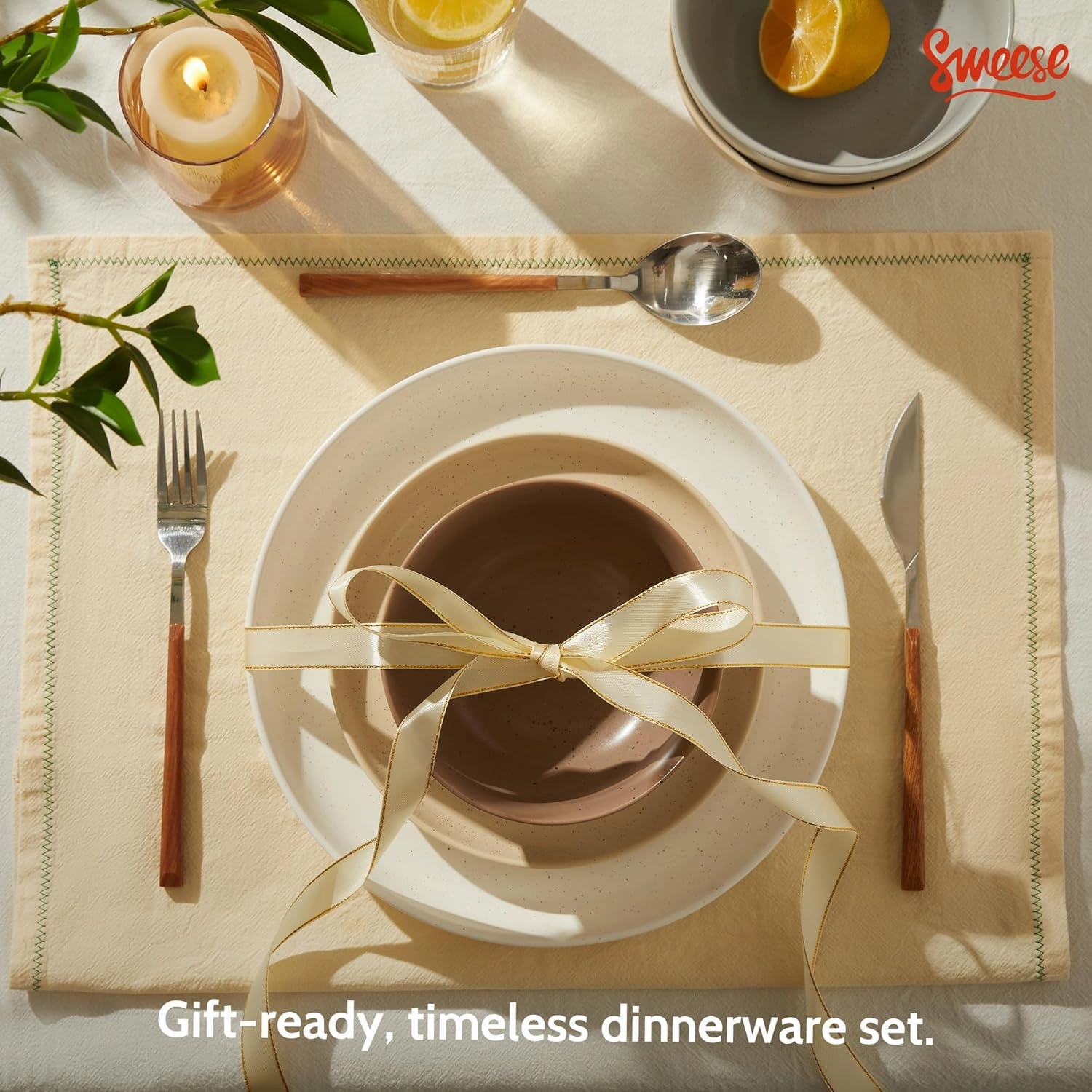 Sweese Dinnerware Sets,12 Pieces Porcelain Round Plates and Bowls Sets, Dishes Set for 4, Chip Scratch Dishwasher Microwave and Oven Safe Dishware Sets, Multi-color