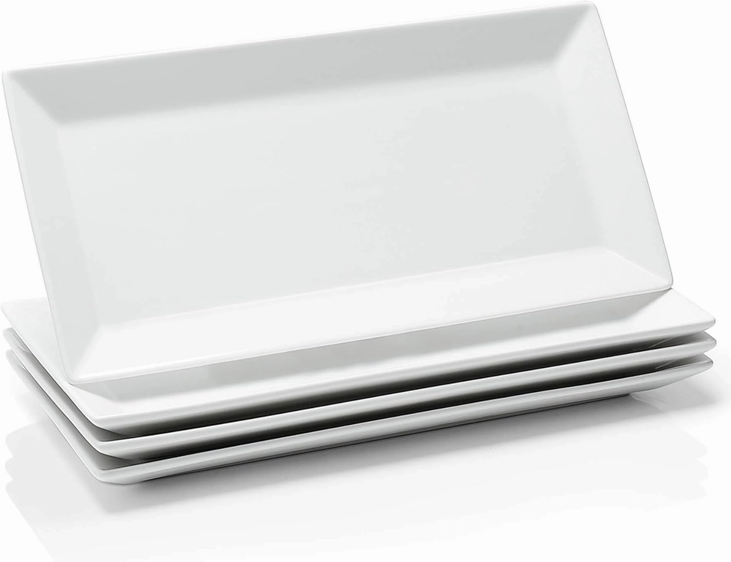 Sweese Porcelain Serving Tray, 12 Inch Rectangle Plates for Sushi, Meat, Desserts, Cakes, White Serving Platter for Restaurant, Banquet, Party, Microwave Oven Dishwasher Safe, Stackable, Set of 4