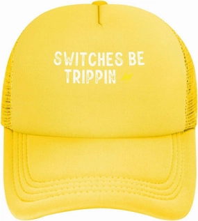 Switches Be Trippin Unisex Baseball Cap for Men Women Low Profile Mesh Trucker Hats Adjustable,Yellow