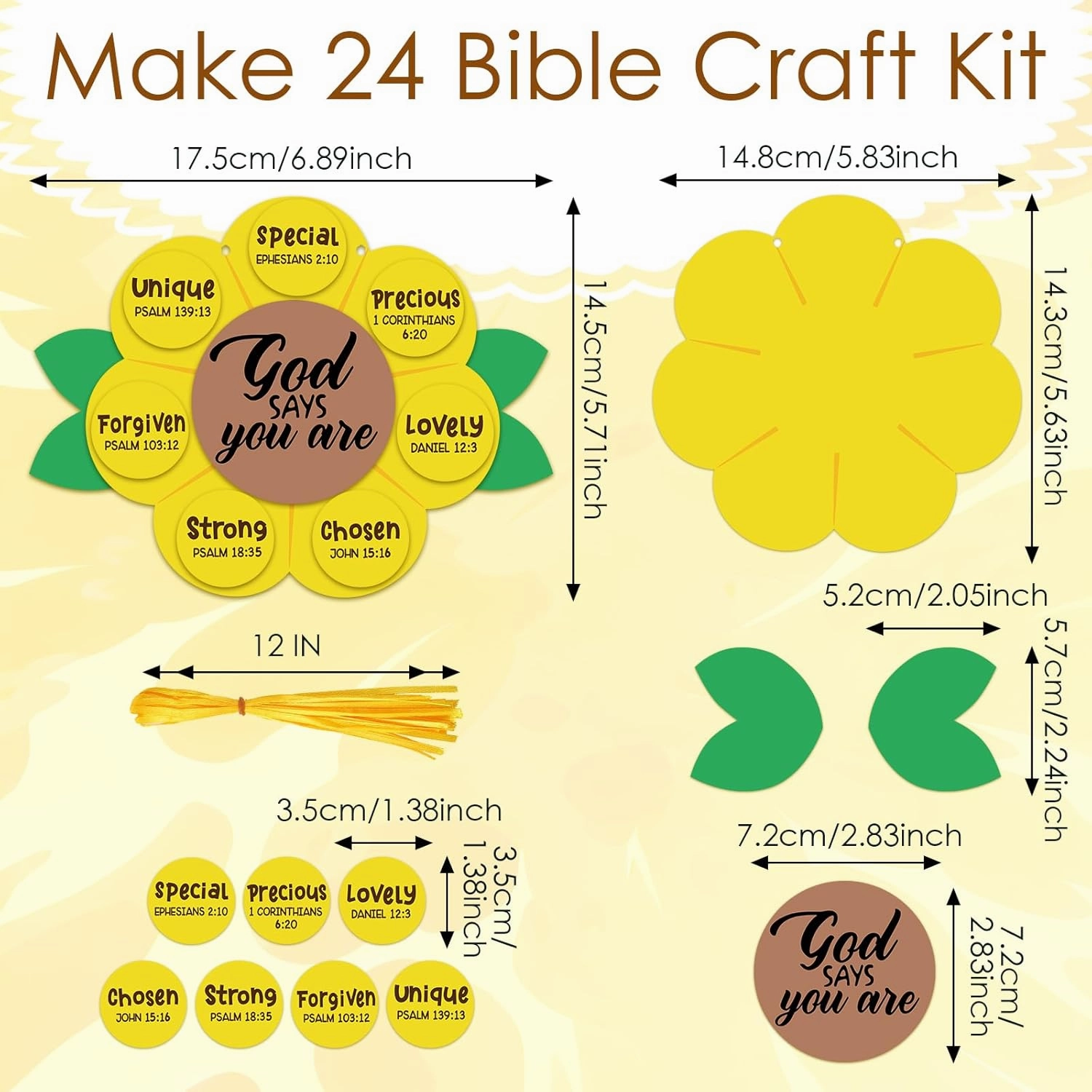 Syhood 24 Set God Says You are Sunflower Craft Kit for Sunday School VBS Religious DIY Christian Bible Craft Kit for School Home Activities