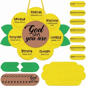 Syhood 24 Set God Says You are Sunflower Craft Kit for Sunday School VBS Religious DIY Christian Bible Craft Kit for School Home Activities