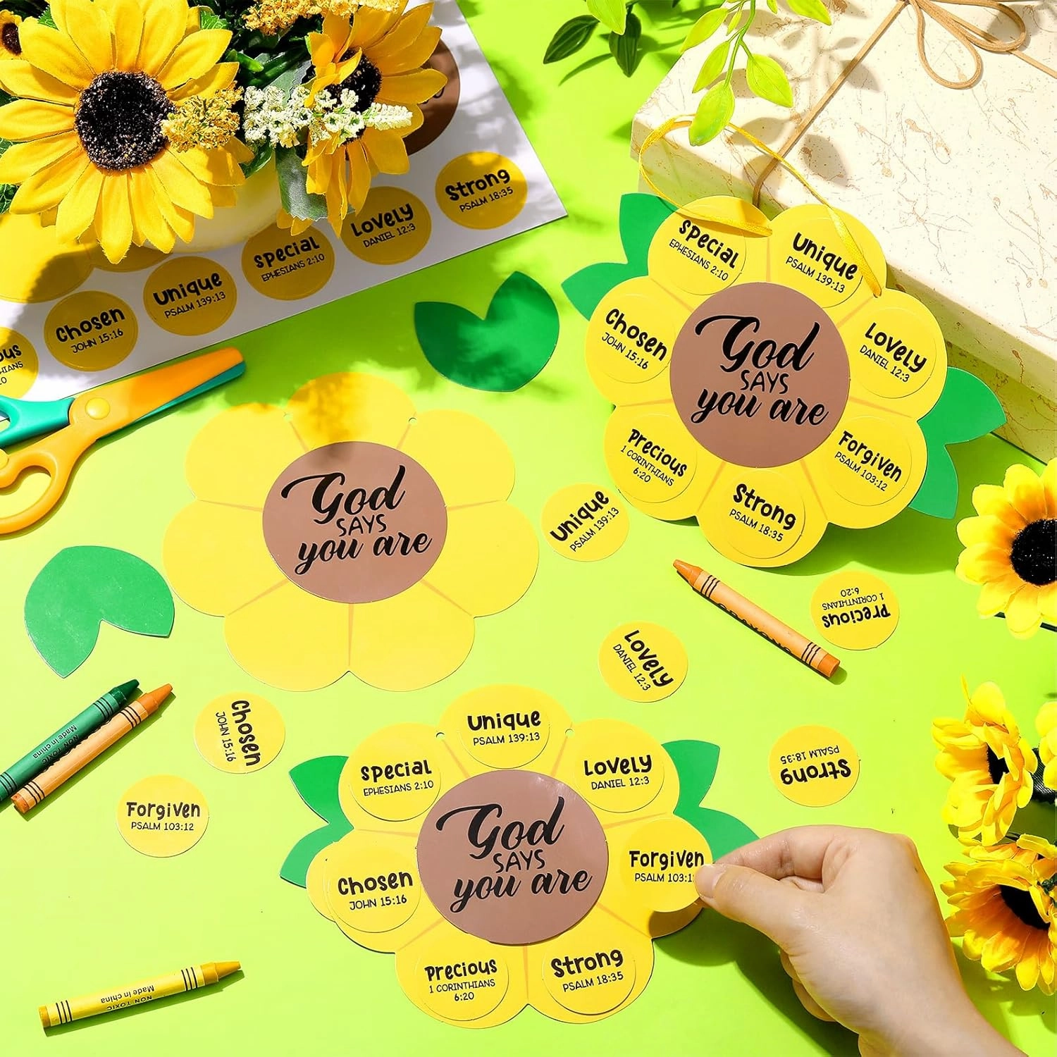 Syhood 24 Set God Says You are Sunflower Craft Kit for Sunday School VBS Religious DIY Christian Bible Craft Kit for School Home Activities
