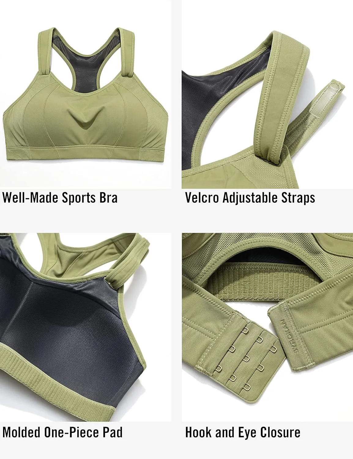 SYROKAN Women's Sports Bra Front Adjustable High Impact Support Padded Wireless Racerback Plus Size Running Bra