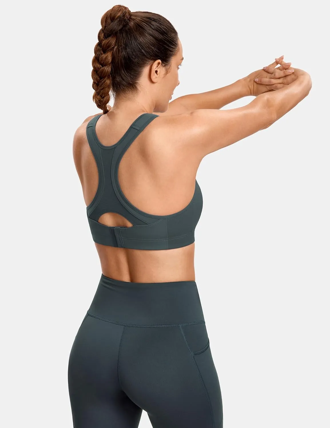 SYROKAN Women's Sports Bra Front Adjustable High Impact Support Padded Wireless Racerback Plus Size Running Bra