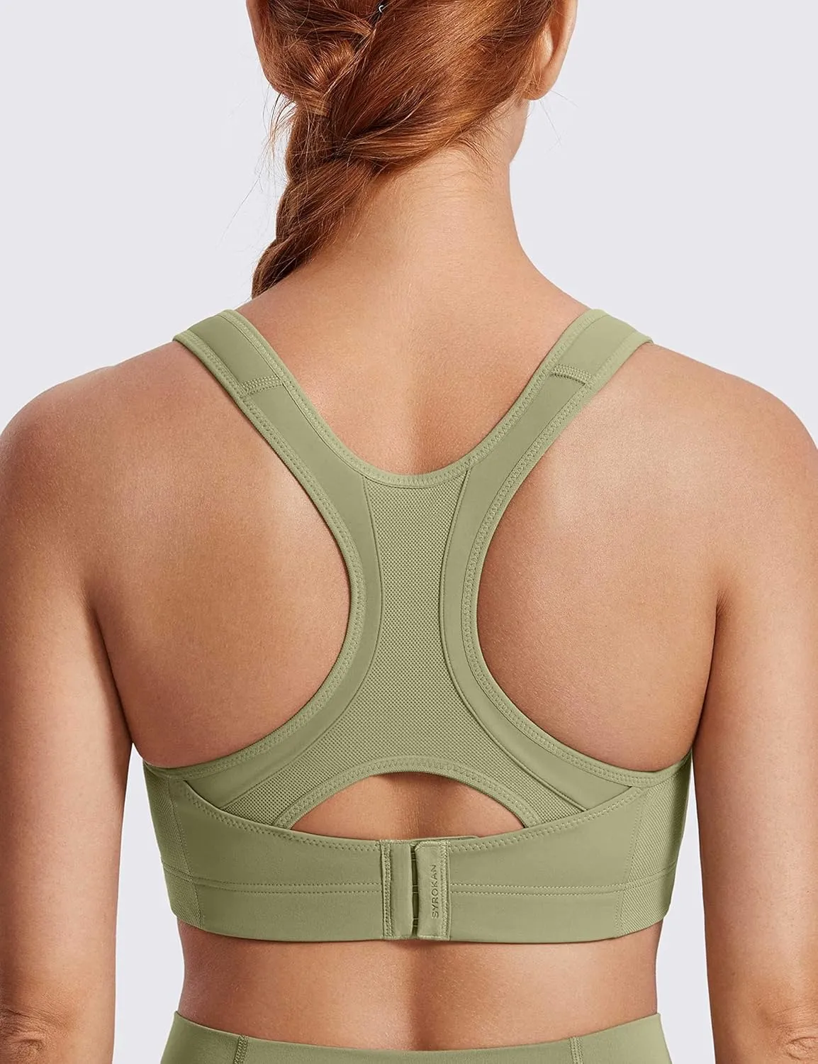 SYROKAN Women's Sports Bra Front Adjustable High Impact Support Padded Wireless Racerback Plus Size Running Bra