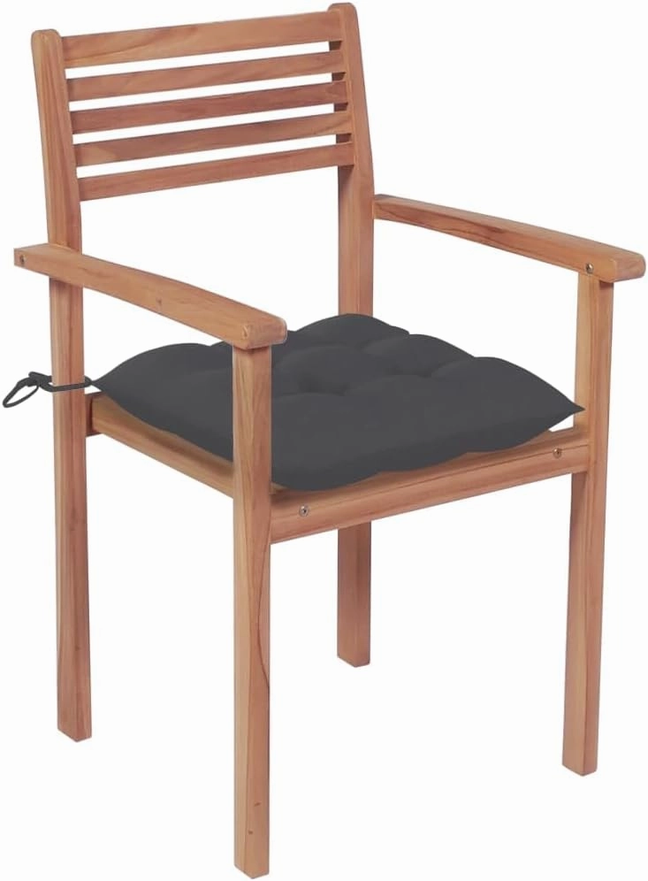 Teak Wood Patio Chairs 2-Piece Set with Anthracite Cushions, Stackable Outdoor Furniture for Poolside Backyard Garden Beach Camping Lounging