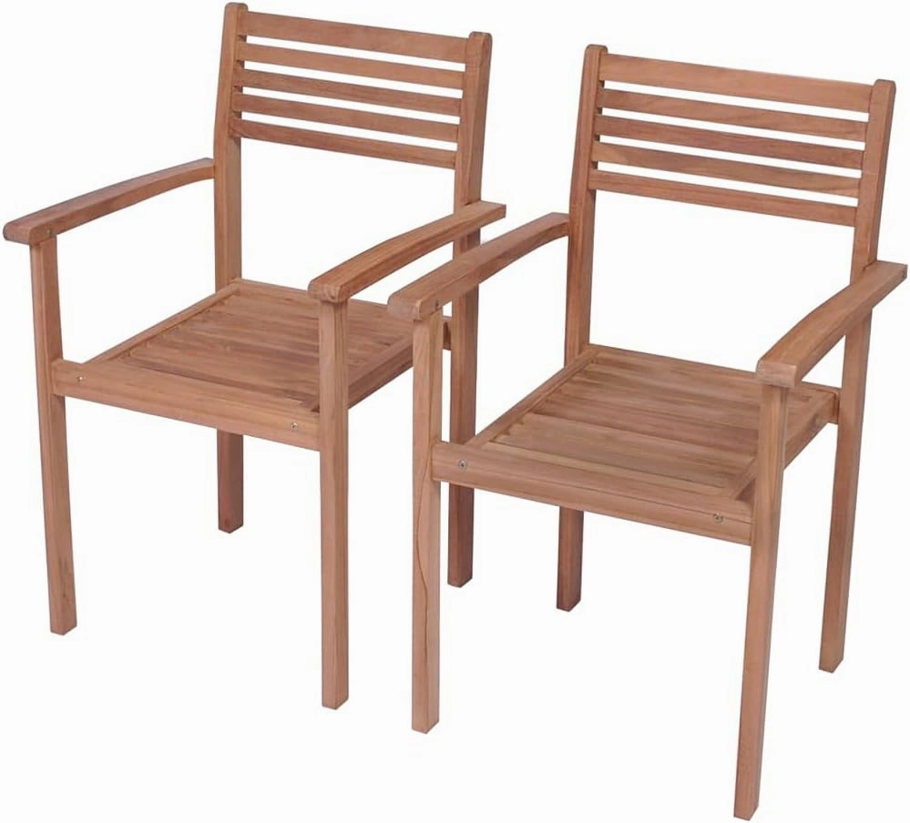 Teak Wood Patio Chairs 2-Piece Set with Anthracite Cushions, Stackable Outdoor Furniture for Poolside Backyard Garden Beach Camping Lounging