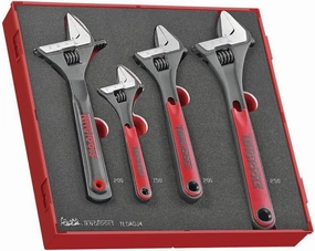 Teng Tools 4 Piece Adjustable Wrench Foam Set (6 Inch, 8 inch, 10 inch, 8 inch wide jaw) - TEDADJ4, Silver