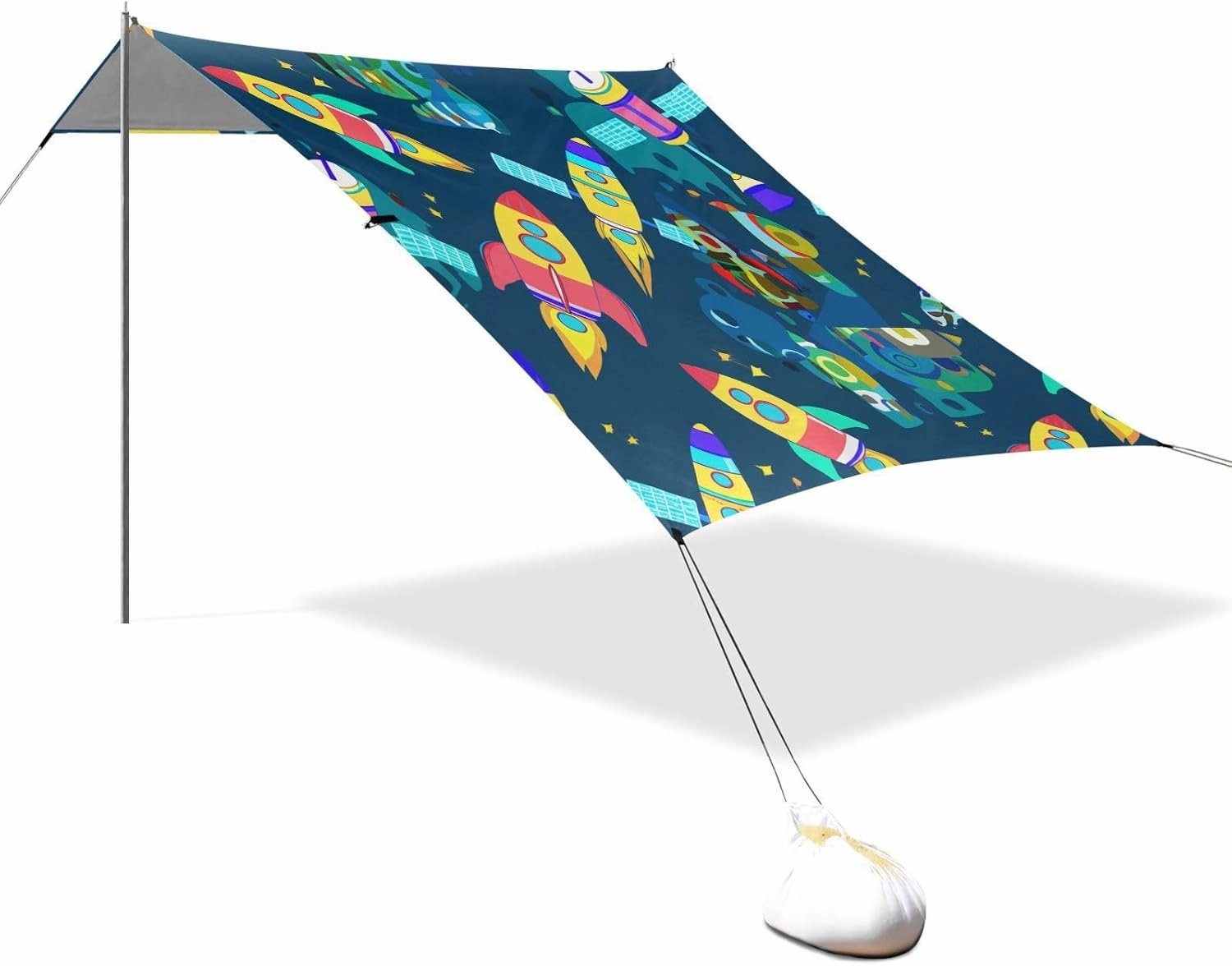 Tent Beach Canopy Patio Sun Shade Outdoor Picnic Camping Shelter Backyard with Poles Sand Anchor Waterproof 9.2 × 10.5 FT Cartoon Colorful Rocket Blue Space