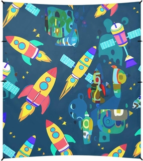 Tent Beach Canopy Patio Sun Shade Outdoor Picnic Camping Shelter Backyard with Poles Sand Anchor Waterproof 9.2 × 10.5 FT Cartoon Colorful Rocket Blue Space