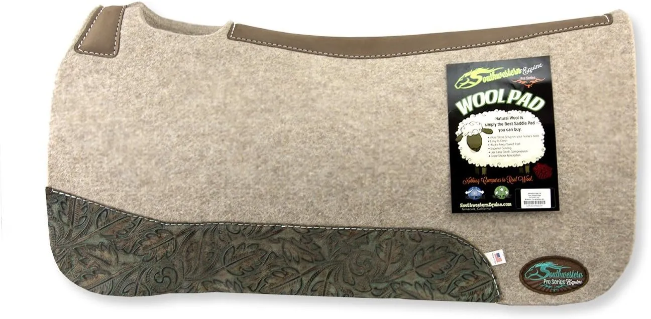 The Montana 100% Extra Fine Wool Saddle Pad by Southwestern 3/4" or 1" Thick and Designer Wear Leather