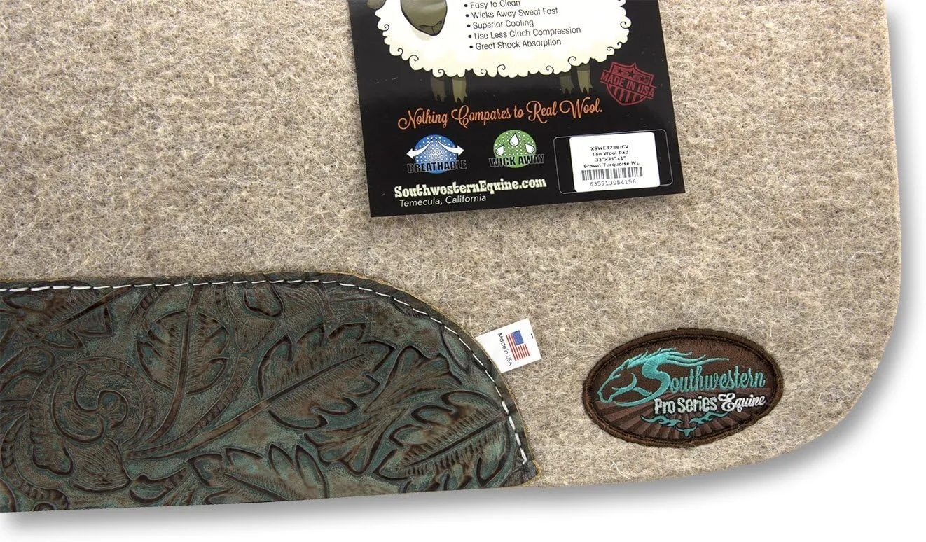 The Montana 100% Extra Fine Wool Saddle Pad by Southwestern 3/4" or 1" Thick and Designer Wear Leather
