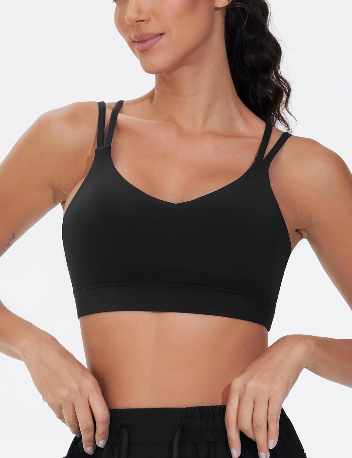 THE GYM PEOPLE Women's Double Spaghetti Strap Sports Bras Supportive Strappy Workout Bra with Padded