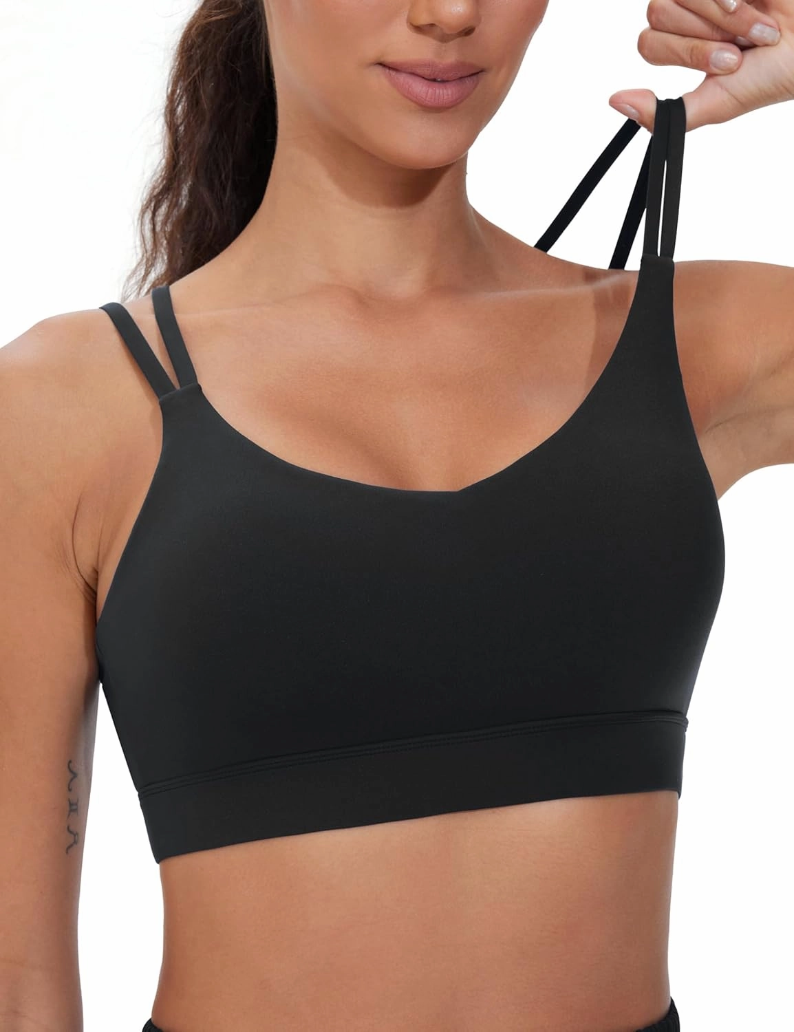 THE GYM PEOPLE Women's Double Spaghetti Strap Sports Bras Supportive Strappy Workout Bra with Padded