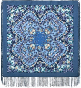 The Night is Bright Pavlovo Posad Woolen Scarf with Silk Fringe, Drawing: 1837, Drawing Author: Zhukova Elena