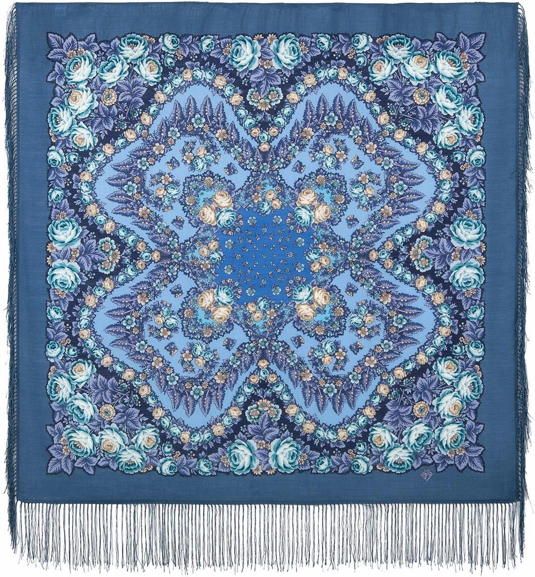 The Night is Bright Pavlovo Posad Woolen Scarf with Silk Fringe, Drawing: 1837, Drawing Author: Zhukova Elena