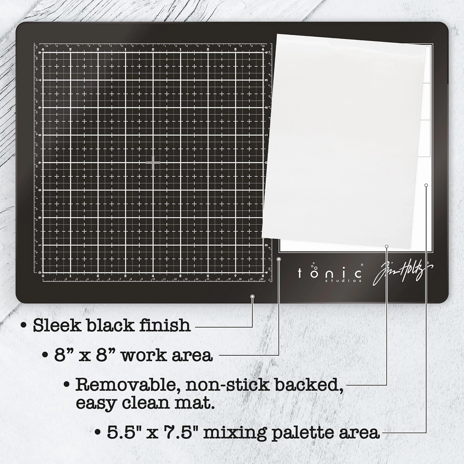 Tim Holtz Travel Glass Cutting Mat - Portable Work Surface with 8x8 Measuring Grid and Palette for Mixed Media - Art Supplies with Carry Case