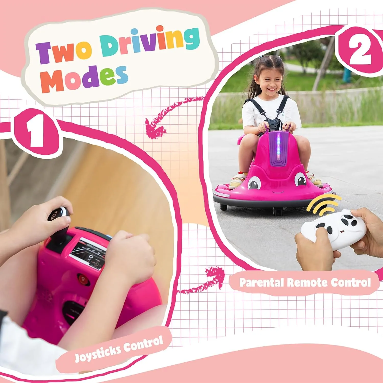 TOBBI Toddlers Bumper Car, 12v Baby Electric Ride On Snail Shape Toy with Remote Control/Children DIY Funny Stickers/360 Degree Spin for Kids of Ages 1.5-9 (Rose Red)