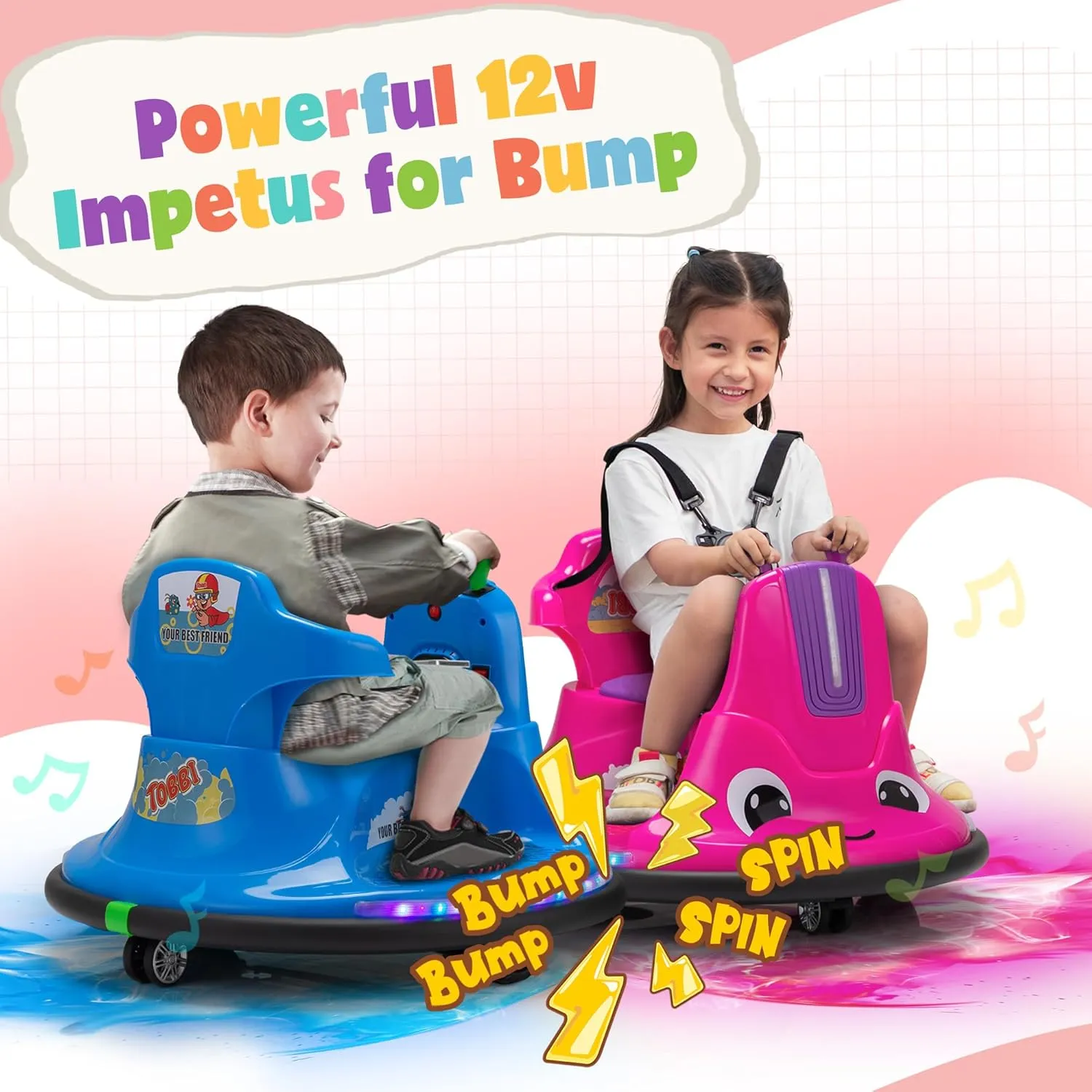 TOBBI Toddlers Bumper Car, 12v Baby Electric Ride On Snail Shape Toy with Remote Control/Children DIY Funny Stickers/360 Degree Spin for Kids of Ages 1.5-9 (Rose Red)