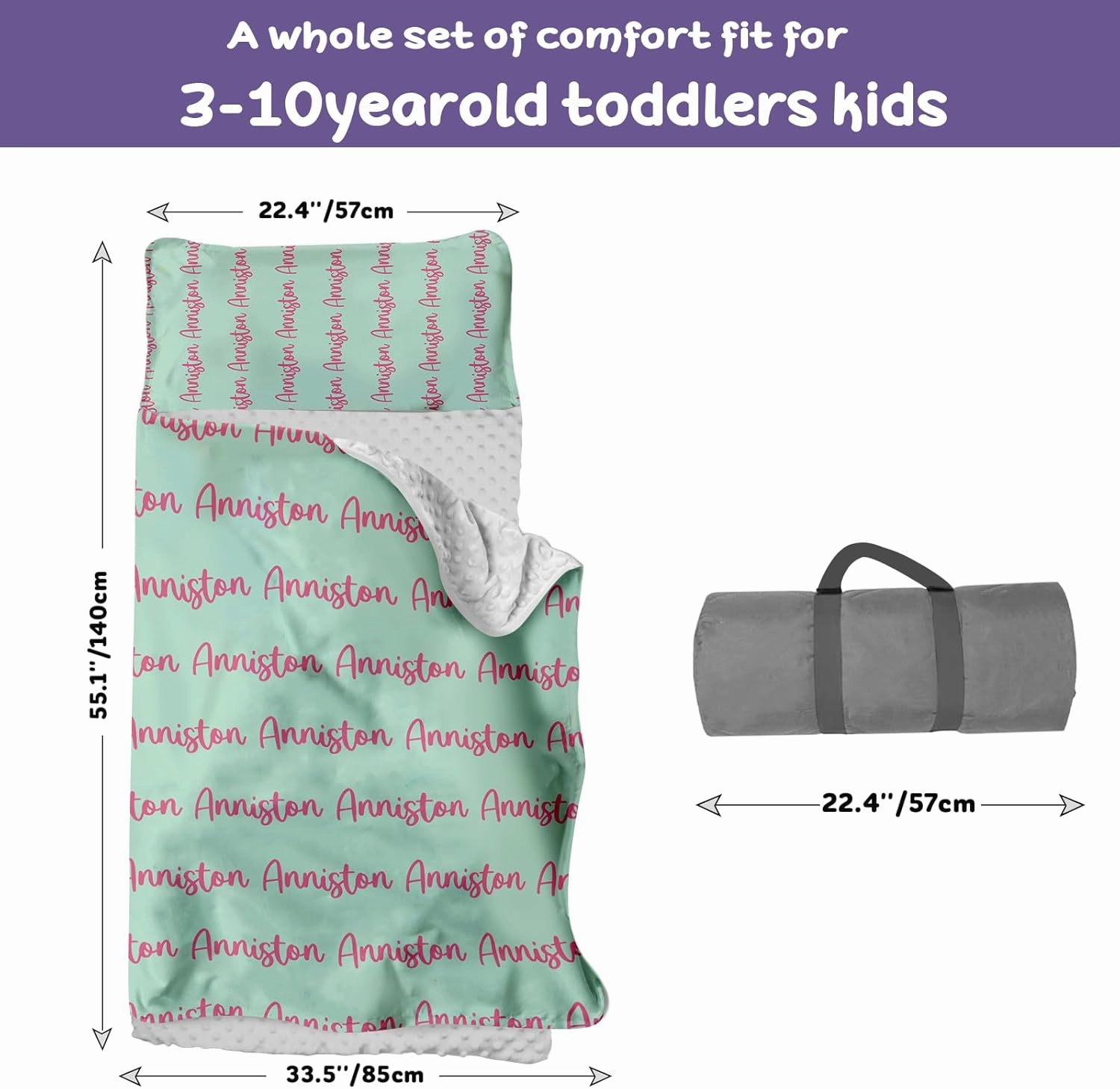 Toddler Nap Mat for Daycare, Personalized Kids Sleeping Bag with Pillow and Blanket, Portable Kindergarten Nap Mat with Custom Name, Preschool Travel Camping, Green & Pink
