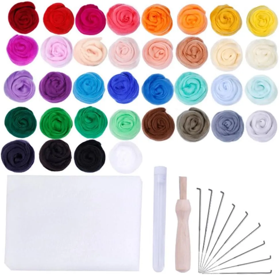 Tofficu 48pcs Wool Felt Flowers Kit 36 Handmade Wool Fantasy Flowers for Crafts Toys Clothing Decor