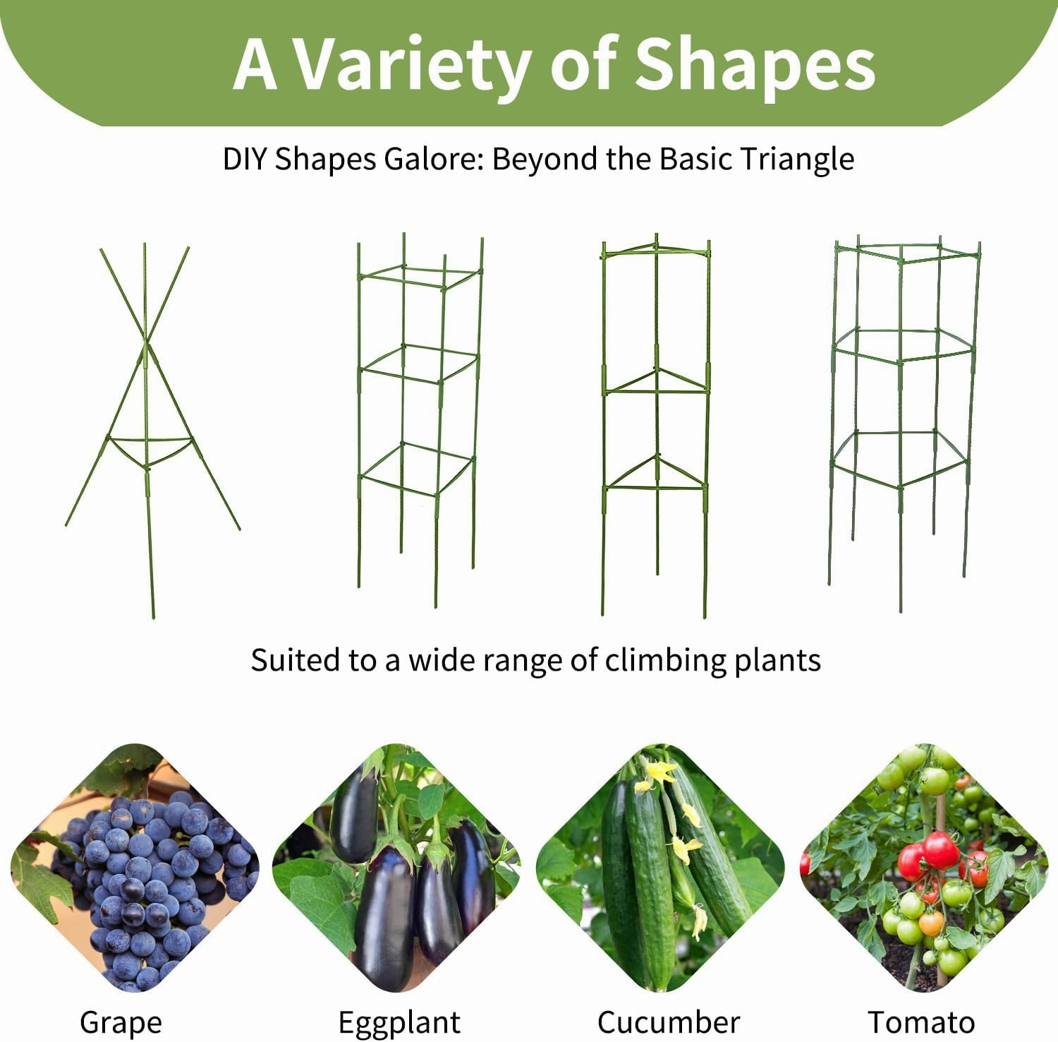 Tomato Cages for Garden, 4 Pack Up to 50” Tomato Trellis Height, Adjustable Plant Stakes with Plant Clips, DIY Shape Tomato Stakes, Garden Trellis for Climbing Vegetable Plants