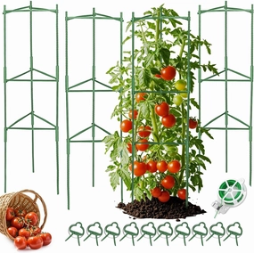Tomato Cages for Garden, 4 Pack Up to 50” Tomato Trellis Height, Adjustable Plant Stakes with Plant Clips, DIY Shape Tomato Stakes, Garden Trellis for Climbing Vegetable Plants