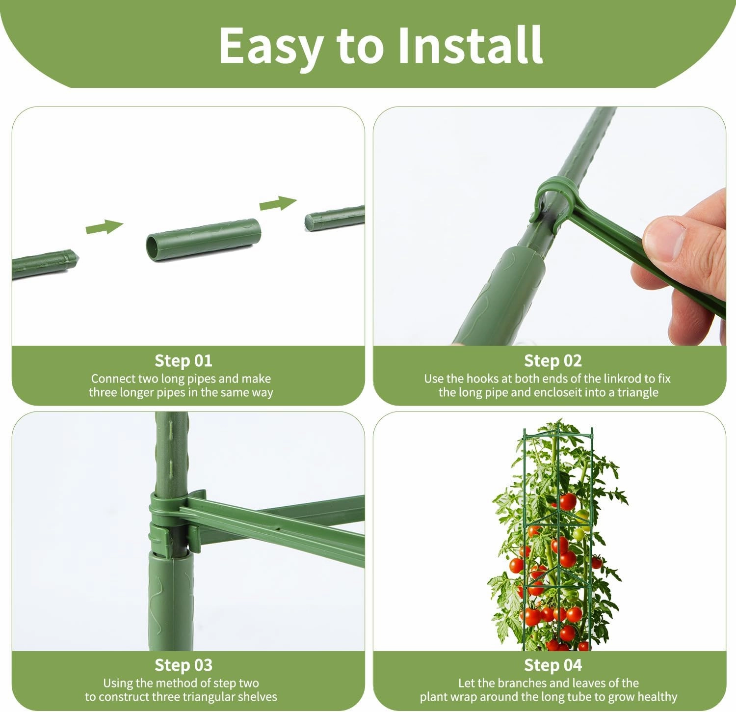 Tomato Cages for Garden, 4 Pack Up to 50” Tomato Trellis Height, Adjustable Plant Stakes with Plant Clips, DIY Shape Tomato Stakes, Garden Trellis for Climbing Vegetable Plants