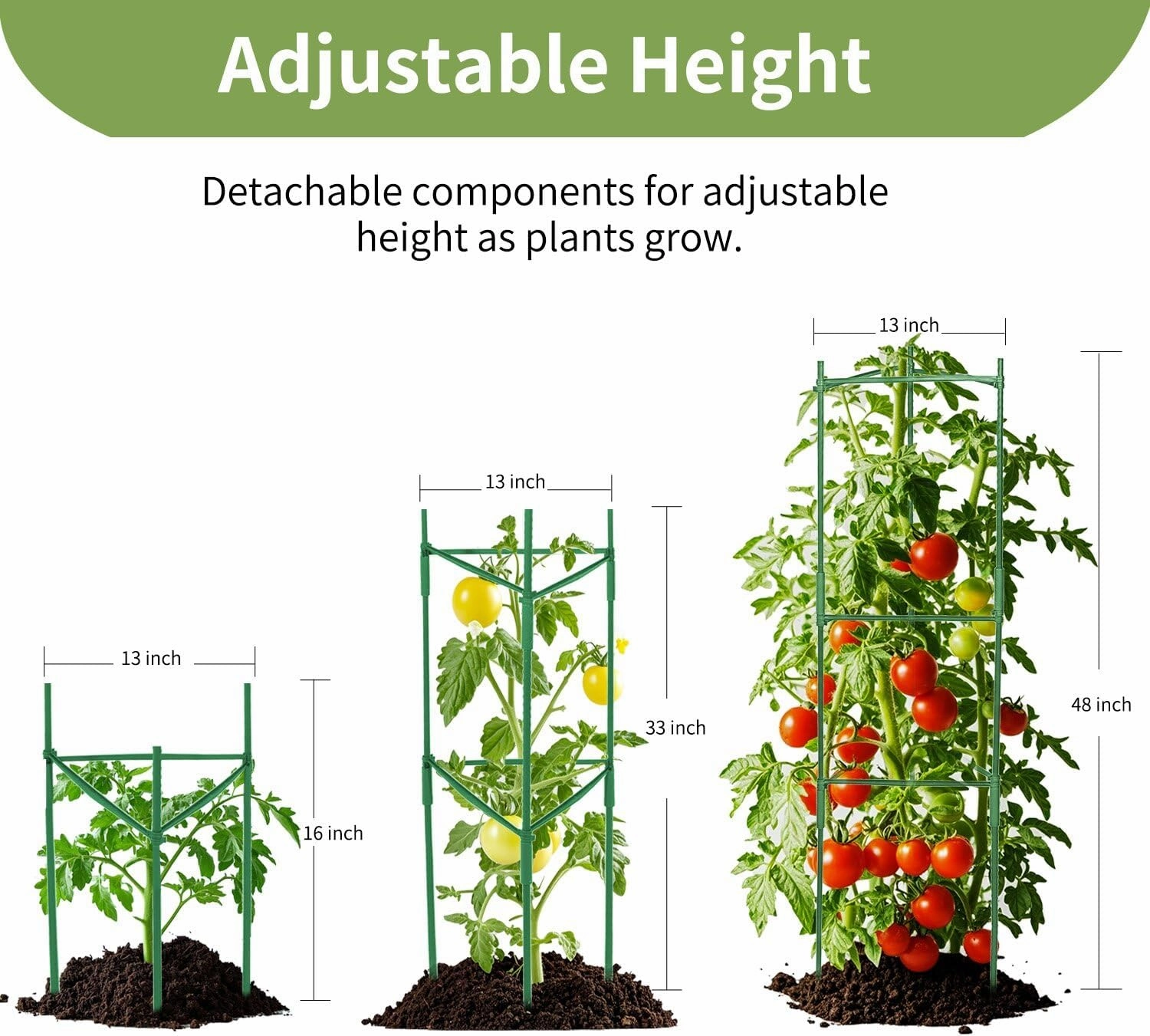 Tomato Cages for Garden, 4 Pack Up to 50” Tomato Trellis Height, Adjustable Plant Stakes with Plant Clips, DIY Shape Tomato Stakes, Garden Trellis for Climbing Vegetable Plants