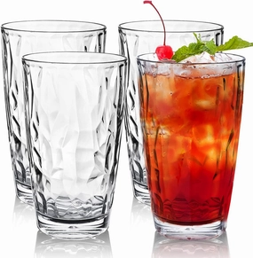 Topsky 16oz Plastic Tumblers Drinking Glasses Set of 4, Clear Acrylic Drinking Cups Wine Glasses Beverage Cups for Daily Use, Poolside, Outdoor&Indoor - Stackable, Dishwasher Safe, Easy to Clean