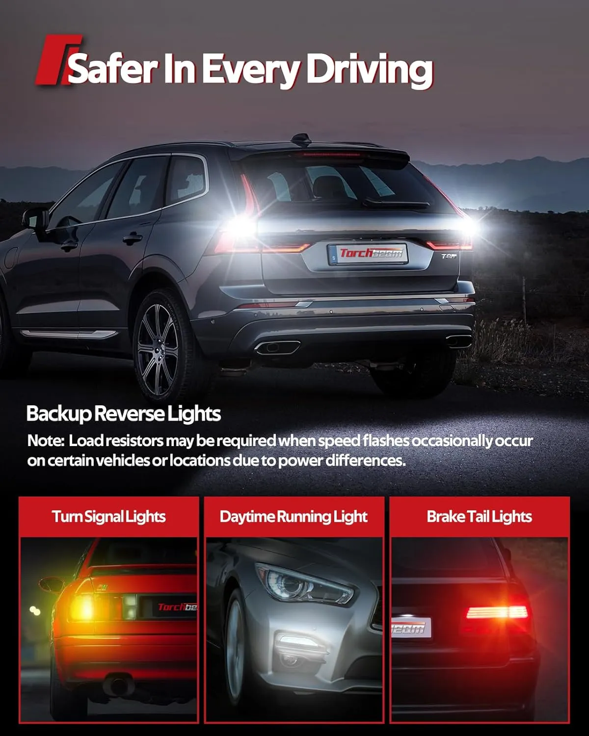 Torchbeam 3157 3156 LED Bulb Reverse Lights 6000K White, 600% Brighter 3056 3057 4057 4157 LED Light for TailLight, Backup light, DRL, Brake Parking Signal Light, Non-polarity, 38-SMD Upgrade, 2pcs