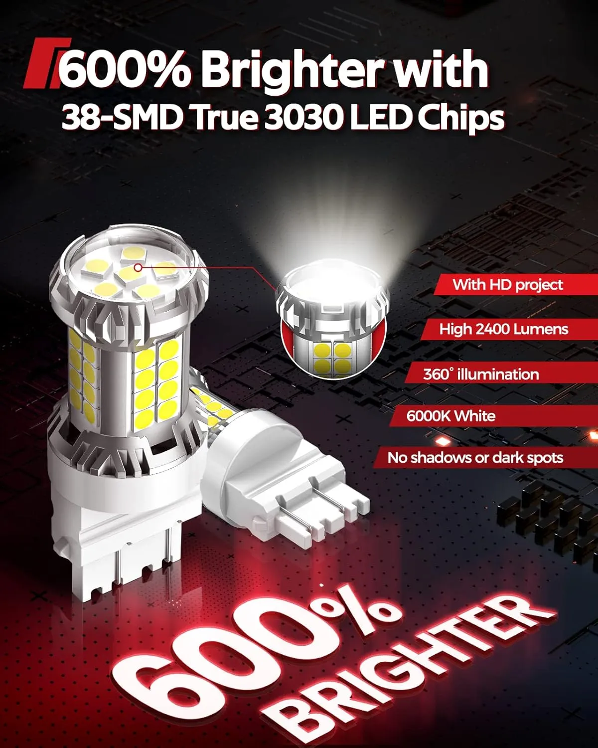 Torchbeam 3157 3156 LED Bulb Reverse Lights 6000K White, 600% Brighter 3056 3057 4057 4157 LED Light for TailLight, Backup light, DRL, Brake Parking Signal Light, Non-polarity, 38-SMD Upgrade, 2pcs