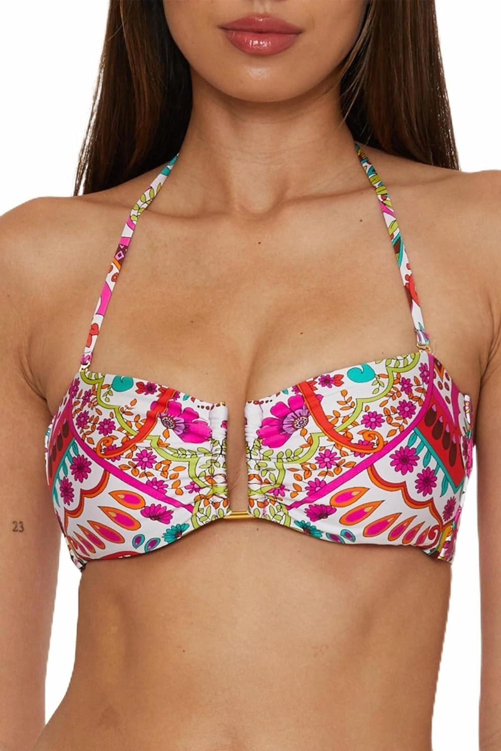 Trina Turk Women's Hawaiian Garden Bandeau Bikini Top, Floral Print, Adjustable, Tie Back, Swimwear Separates