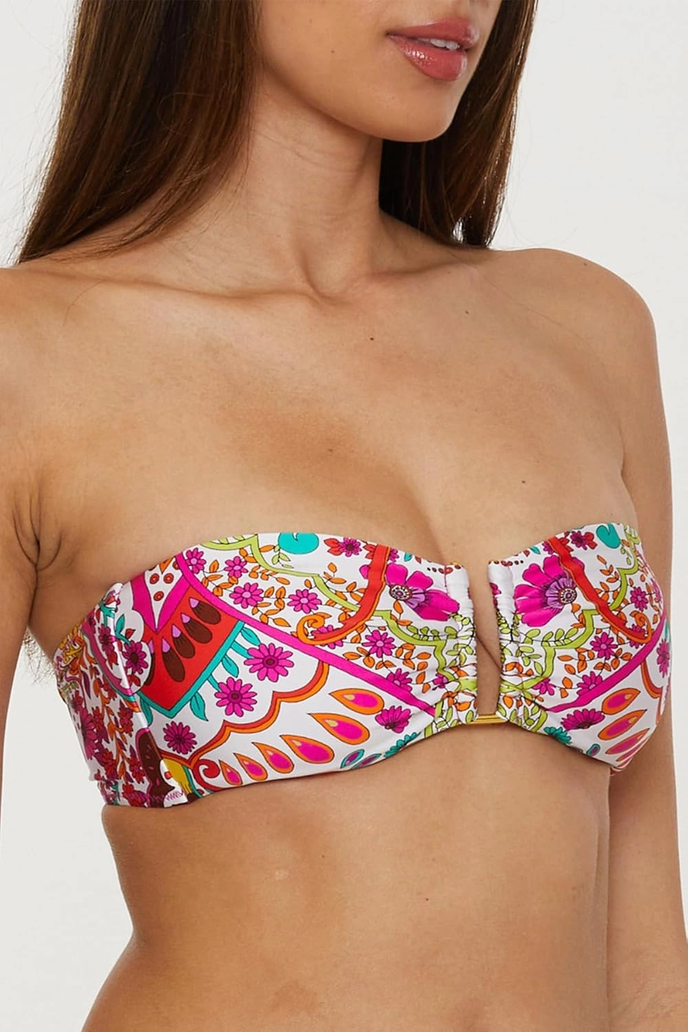 Trina Turk Women's Hawaiian Garden Bandeau Bikini Top, Floral Print, Adjustable, Tie Back, Swimwear Separates