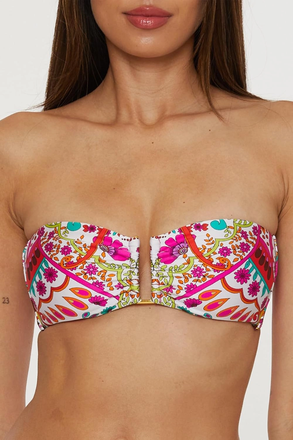 Trina Turk Women's Hawaiian Garden Bandeau Bikini Top, Floral Print, Adjustable, Tie Back, Swimwear Separates