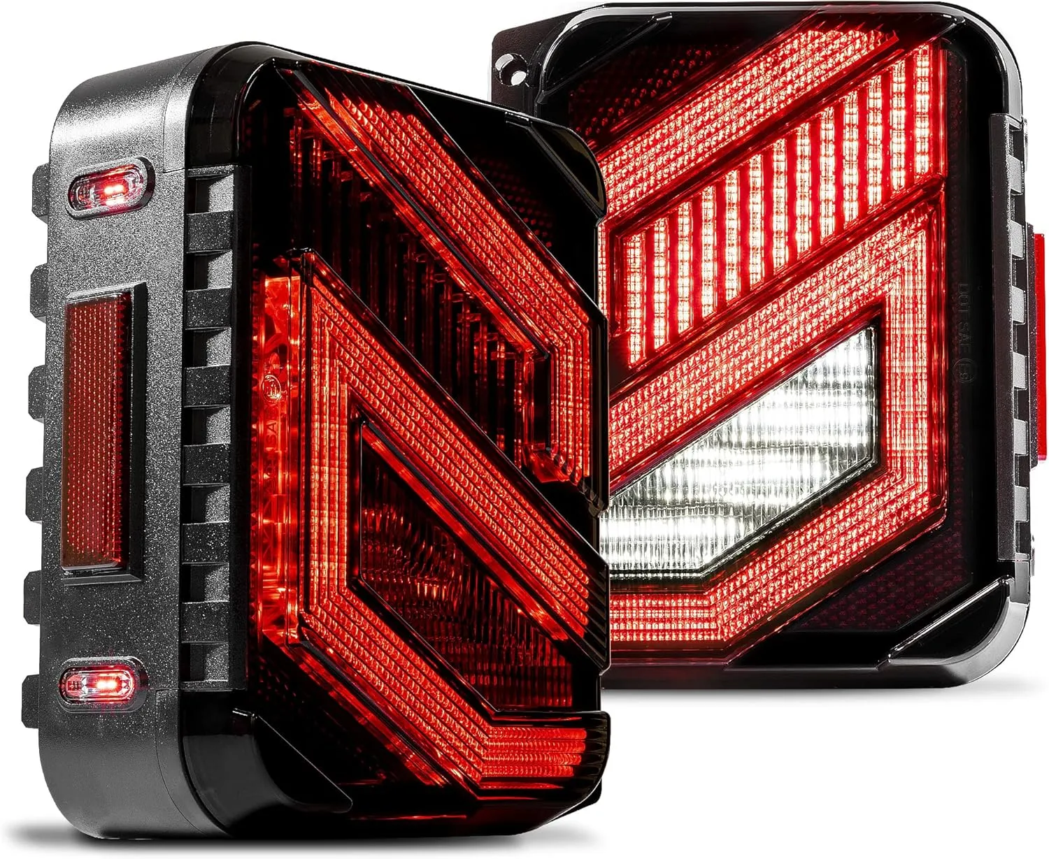 TRUE MODS LED Tail Lights Compatible with 2007-2018 Jeep Wrangler JK JKU [DOT] [Dark-Smoked] [Turn Signal & Reverse] Z-Shape Sport Sahara Rubicon Unlimited Stop Rear Brake Taillight Bulb Accessories