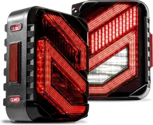 TRUE MODS LED Tail Lights Compatible with 2007-2018 Jeep Wrangler JK JKU [DOT] [Dark-Smoked] [Turn Signal & Reverse] Z-Shape Sport Sahara Rubicon Unlimited Stop Rear Brake Taillight Bulb Accessories