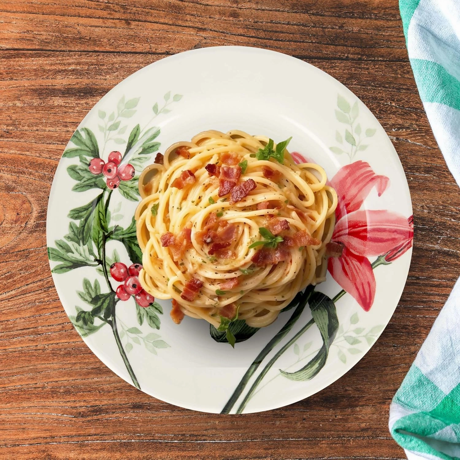 Tudor Royal 12-Piece Round Porcelain Dinnerware Set, Service for 4, Rosemary, Summer Flowers, Plates Bowls Dishes, Glossy, Premium Quality Dish Set, Unique Pattern