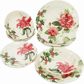 Tudor Royal 12-Piece Round Porcelain Dinnerware Set, Service for 4, Rosemary, Summer Flowers, Plates Bowls Dishes, Glossy, Premium Quality Dish Set, Unique Pattern