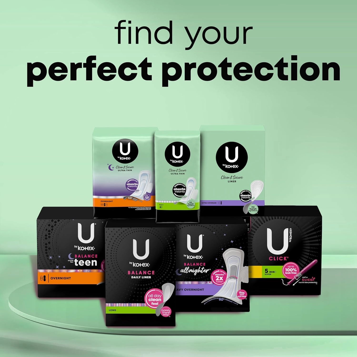 U by Kotex Clean & Secure Maxi Pads, Regular Absorbency, 192 Count (4 Packs of 48) (Packaging May Vary)